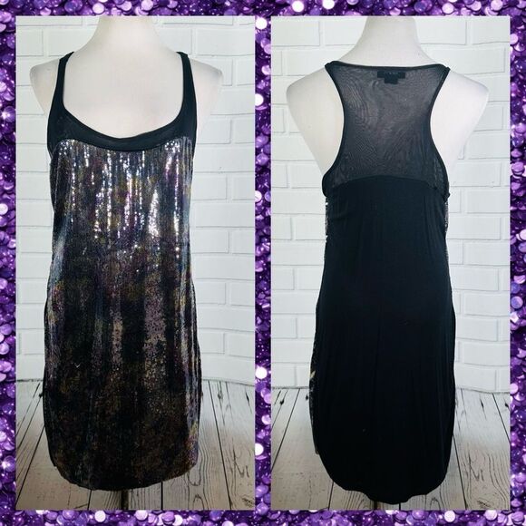 10/$25🦋 XOXO Black Sequin & Mesh Tunic Length Tank - Size Large - Picture 1 of 10